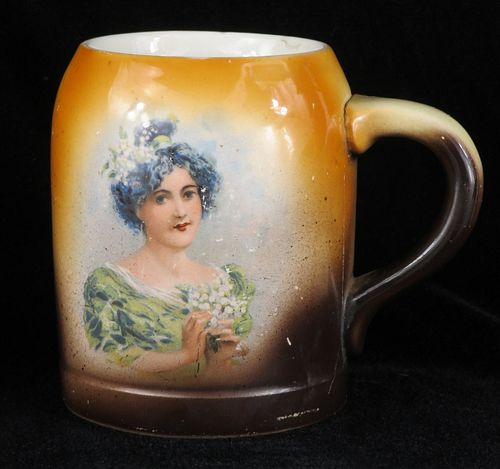 1905 Liberty Brewing Co. "Girl With Green Dress." 4⅓ Inch Stein, Pittsburgh, Pennsylvania