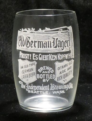 1907 Old German Lager Beer 3½ Inch Etched Drinking Glass, Seattle, Washington