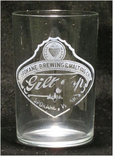 1901 Gilt Top Beer 3¾ Inch Etched Drinking Glass, Spokane, Washington