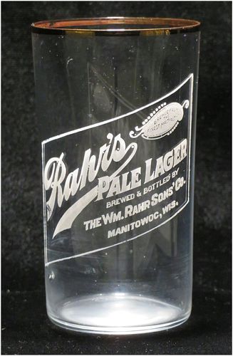 1905 Rahr's Pale Lager Beer 4¼ Inch Etched Drinking Glass, Manitowoc, Wisconsin