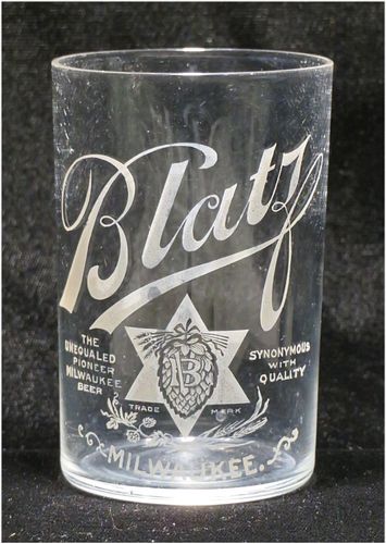 1900 Blatz Beers 3¾ Inch Etched Drinking Glass, Milwaukee, Wisconsin