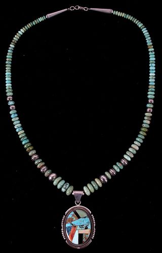 Navajo Mult-Inlay & Graduated Turquoise Necklace