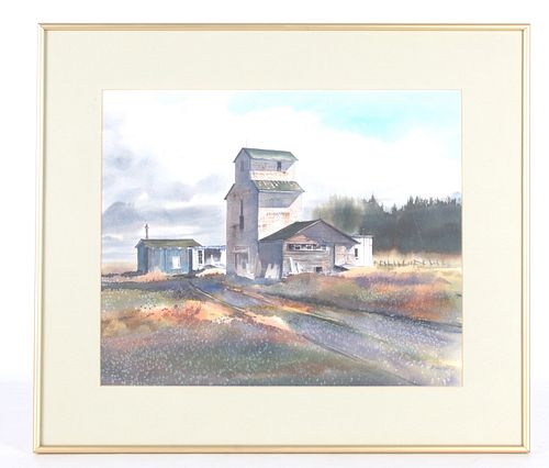 Ray Hunter "Prairie Home & Grain Tower" Watercolor
