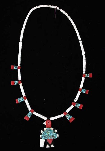 C. 1930 Navajo Inlaid Thunderbird Bone Necklace