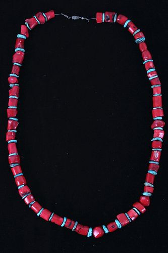 Navajo Turquoise Red Branch Coral Necklace
