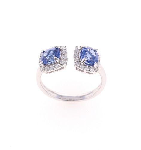 Natural Blue Sapphire Diamond 18k White Gold Ring