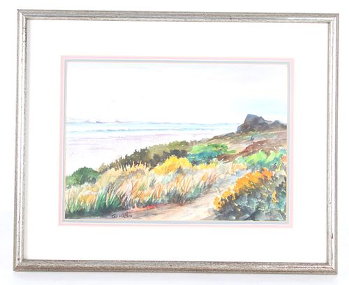 Ted Walters Sea Shore Scenic Watercolor on Board