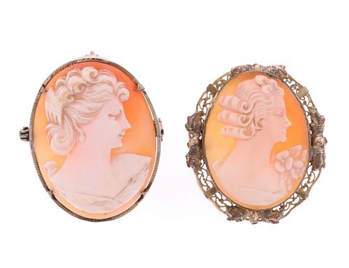 1890 Cameo Carved Shell Portrait 12k Gold Brooch's