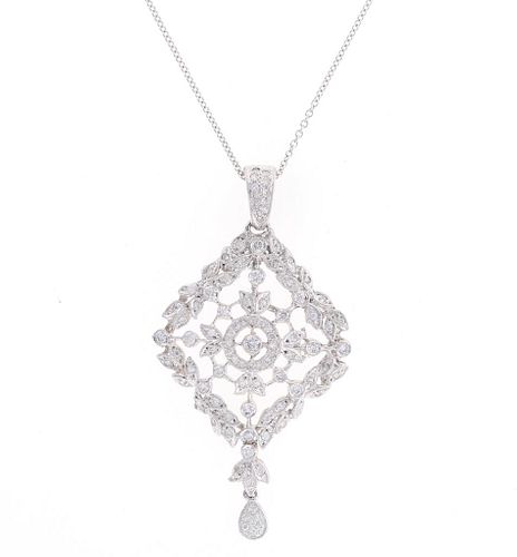 Art Nouveau VS2 Dimaond & 14k White Gold Necklace