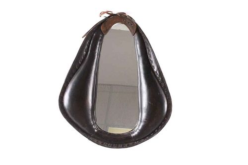 19th Century Leather Padded Yolk Mirror