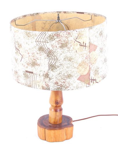 Turned Wooden Monowatt Lamp w/ Shade c. 1960's
