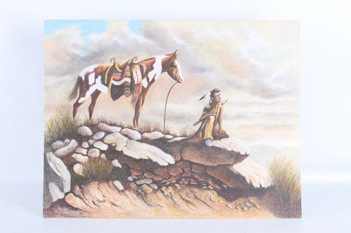 Native Man and Horse by TUSH Acrylic on Board