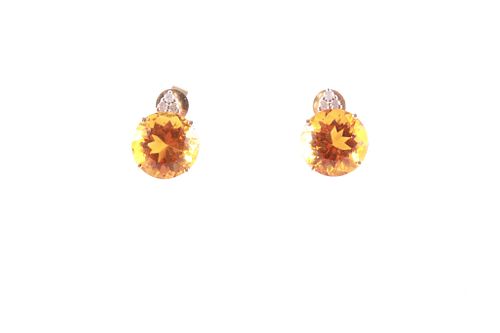 Citrine Diamond & 14k Yellow Gold Earrings