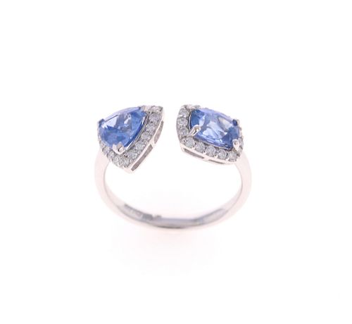 Mixed Cut Sapphire VS Diamond 18k White Gold Ring