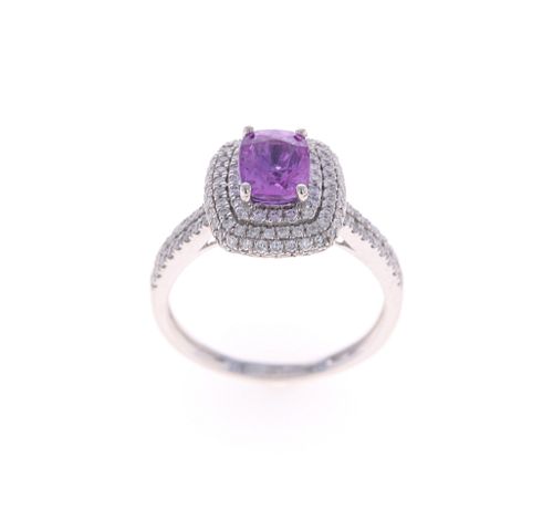 Brilliant Purple Sapphire Diamond & Platinum Ring