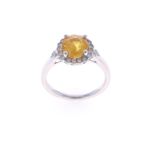 Natural Yellow Sapphire Diamond & Platinum Ring