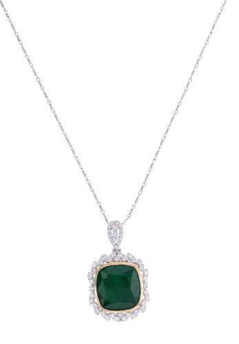 Natural Emerald Diamond & 18k Two Tone Necklace