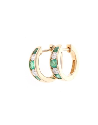 Emerald Diamond & 14k Yellow Gold Earrings
