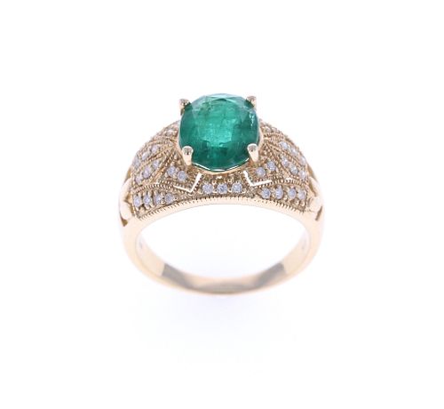 Opulent Vintage Emerald Diamond & 14k Gold Ring