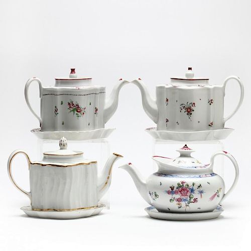 Four Antique New Hall Teapots