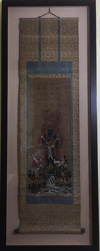 ANTIQUE Chinese Religious THANKA Scroll with Chinese Calligraphy, 18th-19th Century