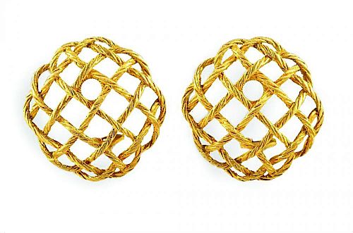 A Pair of Open Weave Gold Earrings, by Buccellati
