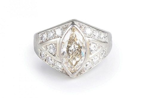 A Marquise Diamond and Gold Ring