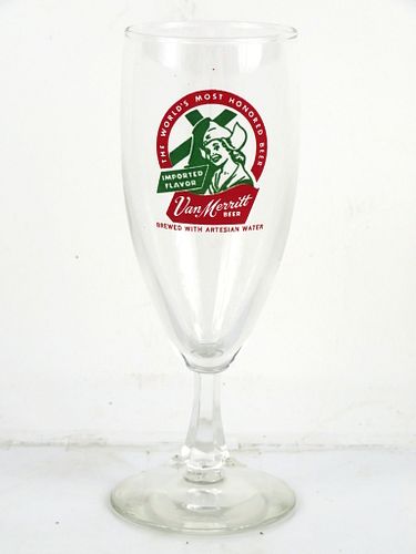 1948 Van Merritt Beer 7½ Inch Tall Drinking Glass Burlington, Wisconsin
