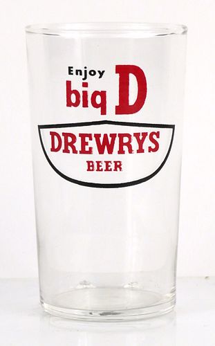 1962 Drewrys Beer 4¼ Inch Tall Straight Sided ACL Drinking Glass South Bend, Indiana
