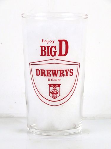 1964 Drewrys Beer "Barrel of Flavor" 4⅓ Inch Tall Straight Sided ACL Drinking Glass South Bend, Indiana