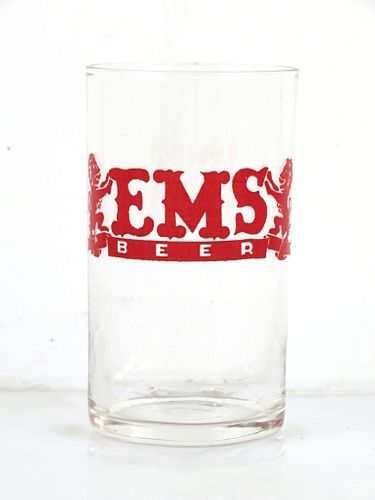 1945 EMS Beer 4 Inch Tall Straight Sided ACL Drinking Glass East Saint Louis, Illinois