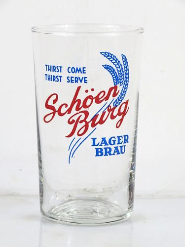 1955 Schoen Burg Beer 4¼ Inch Tall Straight Sided ACL Drinking Glass Saint Charles, Missouri