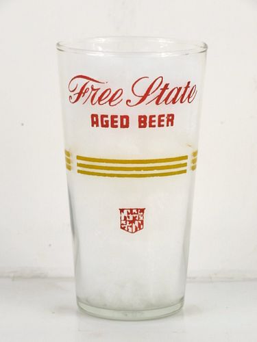 1936 Free State Aged Beer 5 Inch Tall Straight Sided ACL Drinking Glass Baltimore, Maryland
