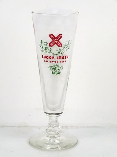 1946 Lucky Lager Beer 8 Inch Tall Stemmed ACL Drinking Glass San Francisco, California