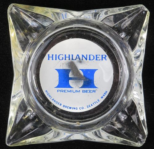 1970 Highlander Beer Glass Glass Ashtray Seattle, Washington