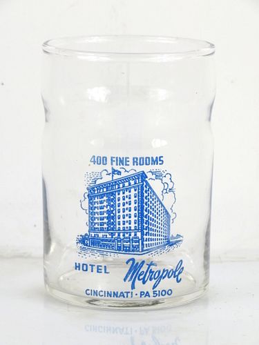 1950 Hotel Metropole  Cincinnati  Ohio 3¾ Inch Tall Drinking Glass