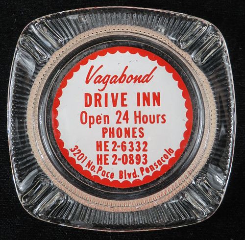 1950 Vagabond Drive Inn Ashtray Pensacola Florida Glass Ashtray Chicago, Illinois