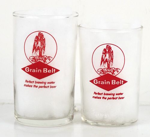 1965 Lot of Two Grain Belt Beer Straight Sided ACL Drinking Glass Minneapolis, Minnesota