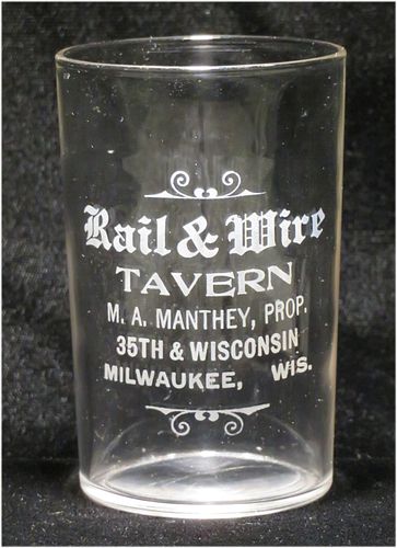 1945 Rail & Wire Tavern  Milwaukee  Wisconsin 3¾ Inch Tall Etched Drinking Glass New Orleans, Louisiana