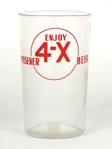 1934 4-X Beer 4 Inch Tall Straight Sided ACL Drinking Glass New Orleans, Louisiana