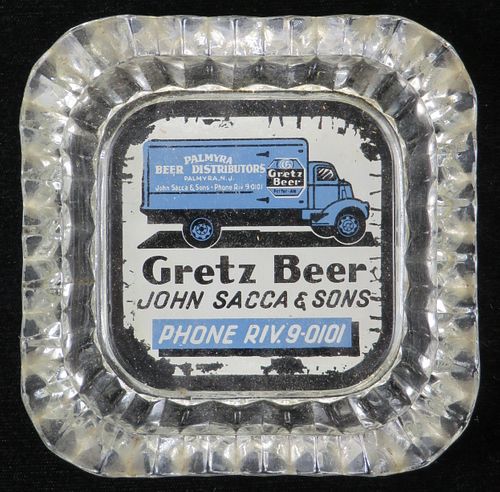 1938 Gretz Beer (John Sacca) Glass Ashtray Philadelphia, Pennsylvania