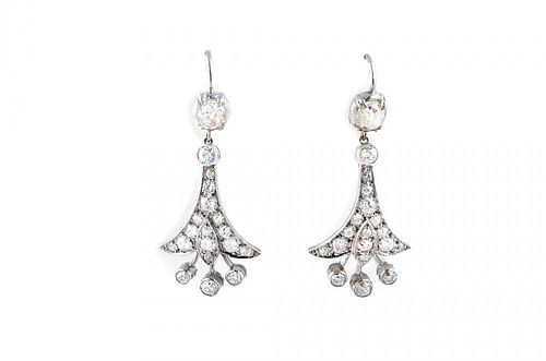 A Pair of Belle Epoque Platinum Diamond Drop Earrings