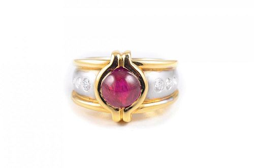 A Two-Toned Gold Ruby and Diamond Ring
