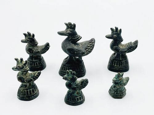 Set of 6 Antique Burmese Opium Weights, Hinta Bird 