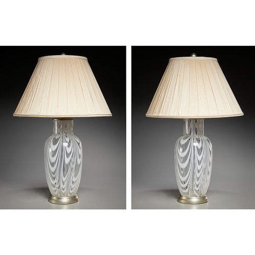 Pair Murano Filigrana glass table lamps