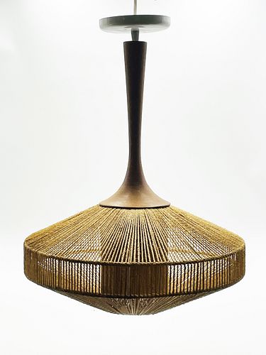 Fog & Morup Hanging Light with Teak Stem and Jute-Wrapped Shade
