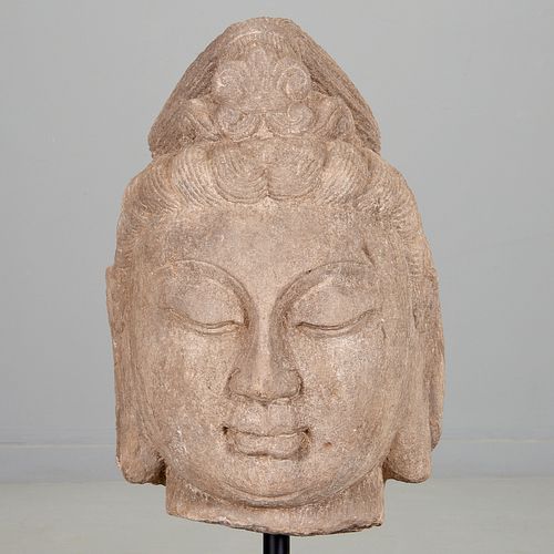 Massive Chinese carved stone Guanyin head