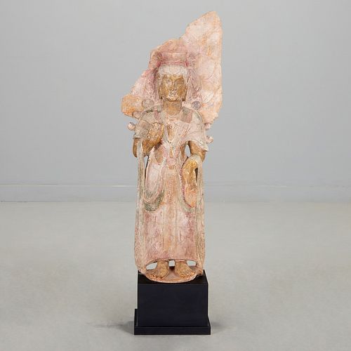 Large Chinese polychromed stone Guanyin