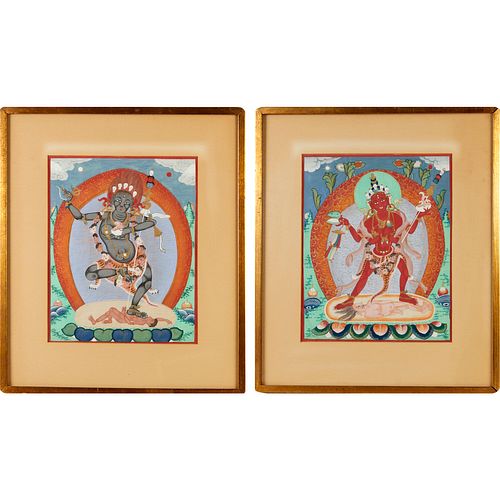 Pair Tibetan Buddhist thangka paintings