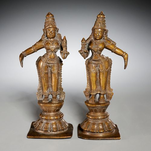 Pair Chola style bronze figures of Parvati